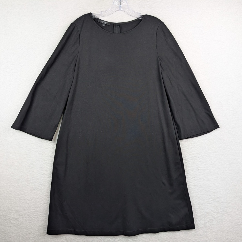 LAFAYETTE 148 NEW YORK Black Dress Bell Sleeve Boat Neck Shift Sz Large